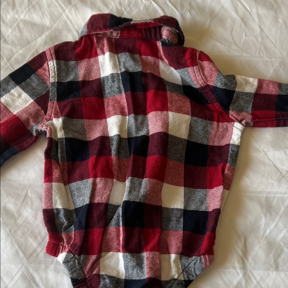 Wrangler Western Long Sleeve Red and Black Plaid Flannel Onesie 100% Cotton 12M - Picture 5 of 9